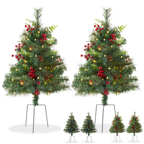 2 - 24in Outdoor Pathway Christmas Trees with LED Lights